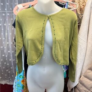 Y2K Madison Leigh Olive Green Cropped Cardigan with Bead Trim